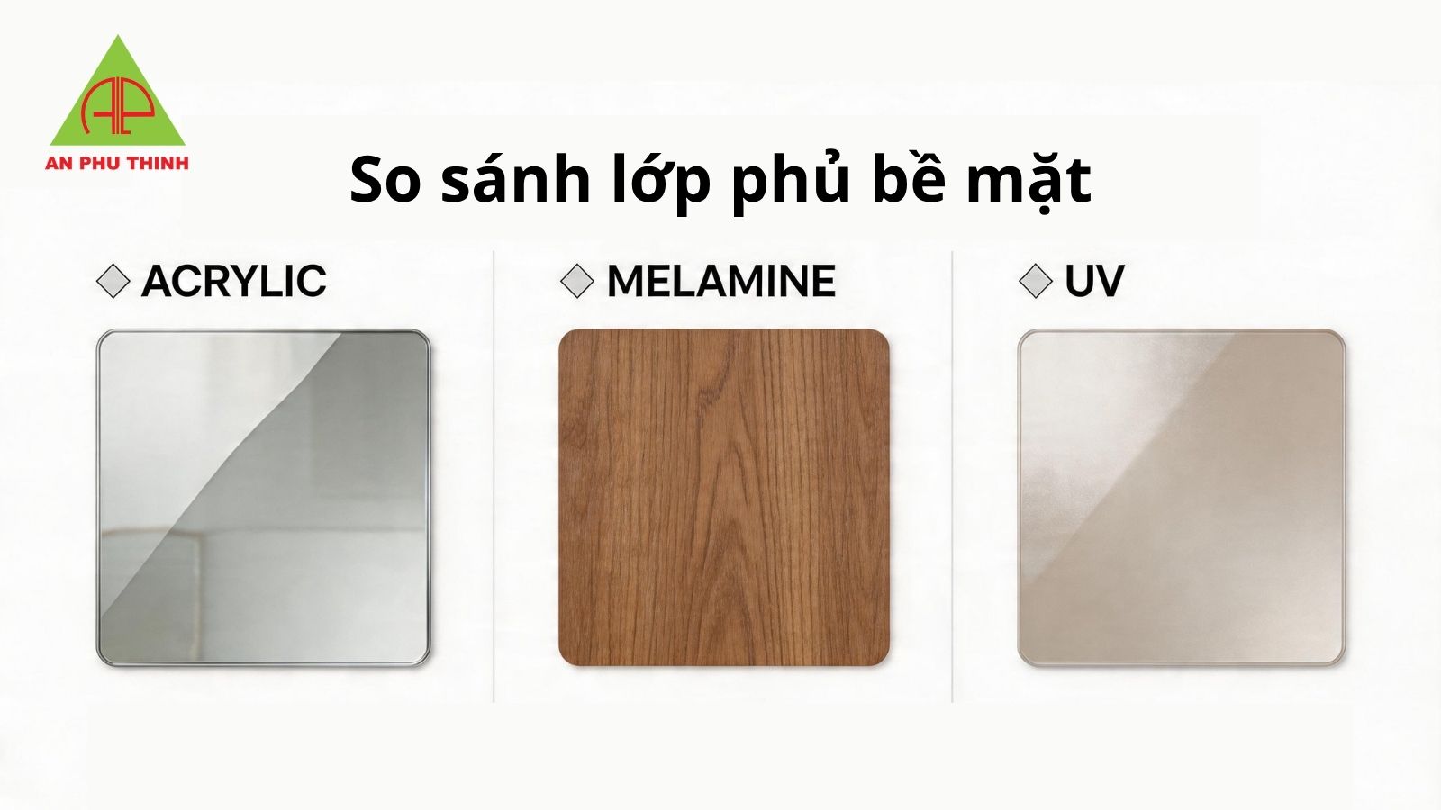 So sánh lớp phủ Acrylic vs Melamine vs UV