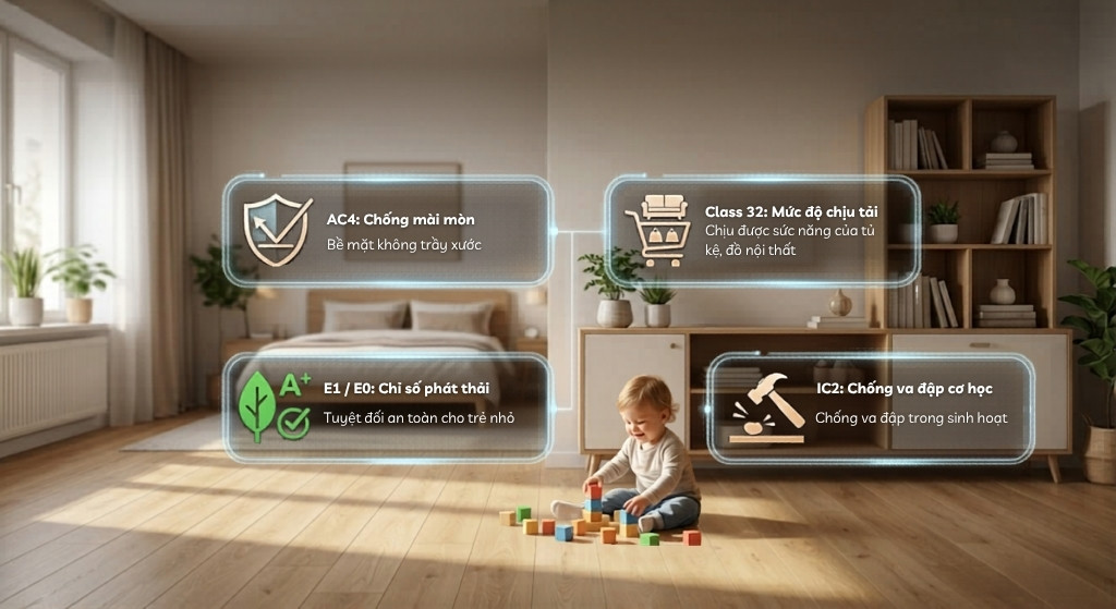 Tổ hợp chỉ số sàn gỗ cho không gian gia đình