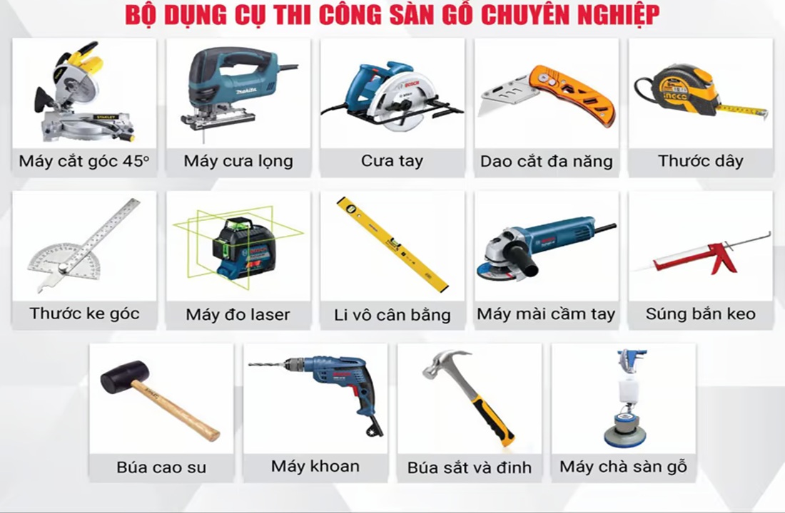 bộ dụng cụ thi công sàn gỗ chuyên nghiệp